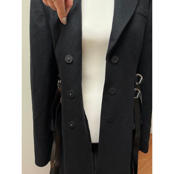 NEW ADEAM Trench Coat Full Length Wool Women’s 4 Black Harness Luxury Minimalist - Picture 7 of 11
